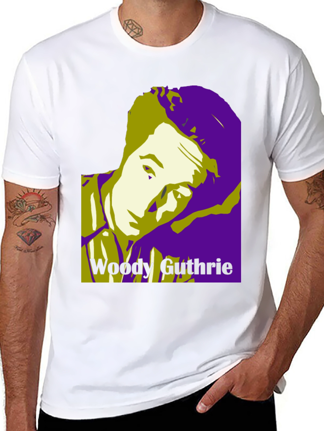Woody Guthrie Portrait Graphic T-Shirt - Black