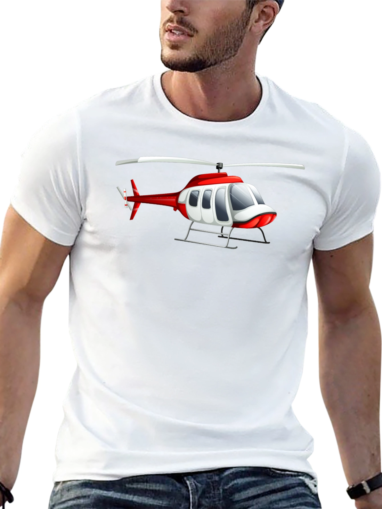 Helicopter Graphic Tee - Black Crew Neck T-Shirt