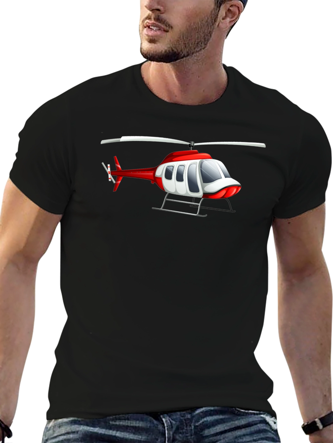 Helicopter Graphic Tee - Black Crew Neck T-Shirt