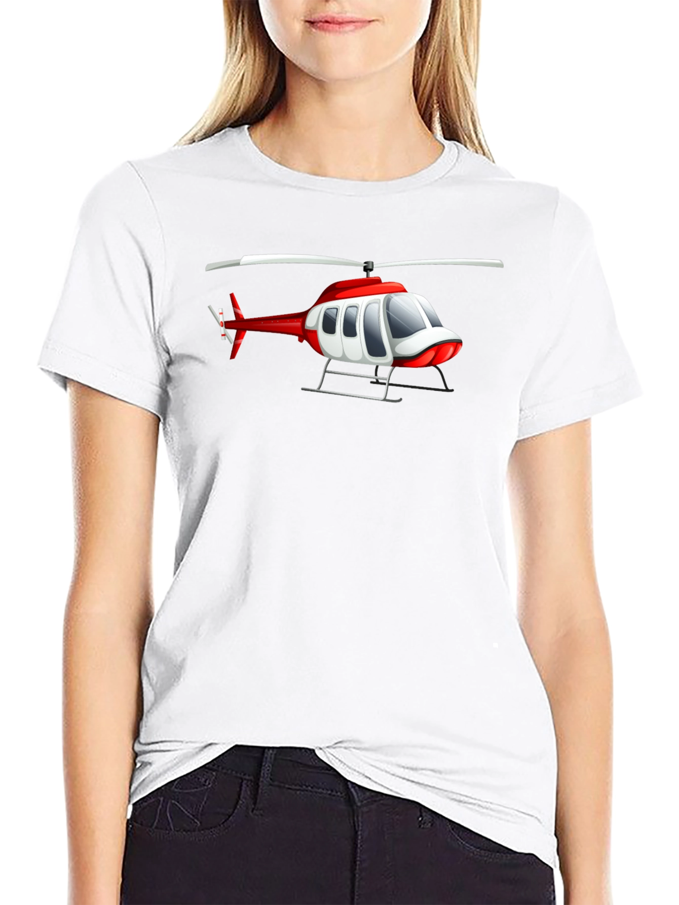 Helicopter Graphic Tee - Black Crew Neck T-Shirt