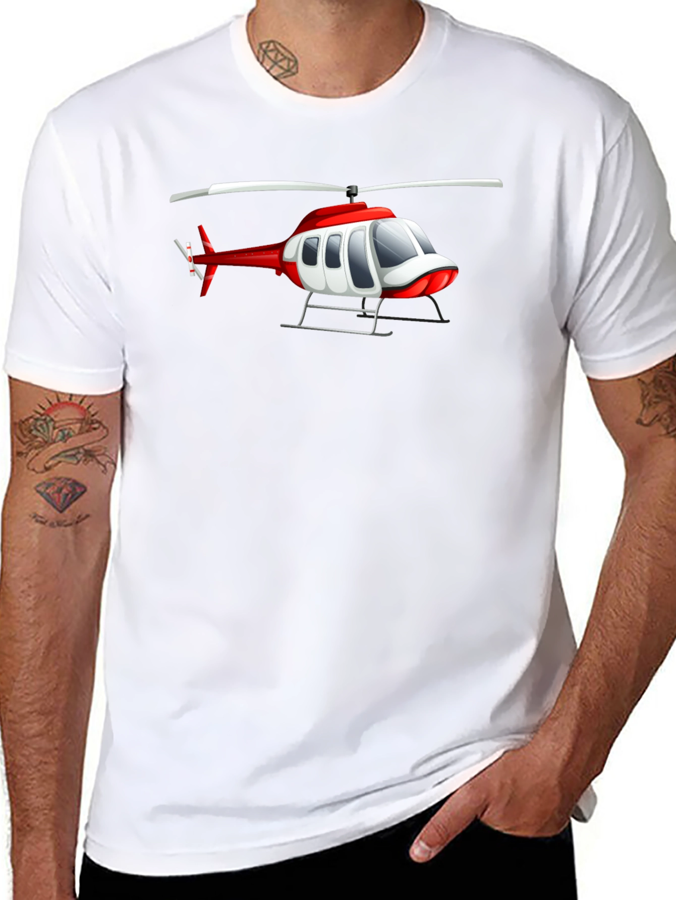 Helicopter Graphic Tee - Black Crew Neck T-Shirt