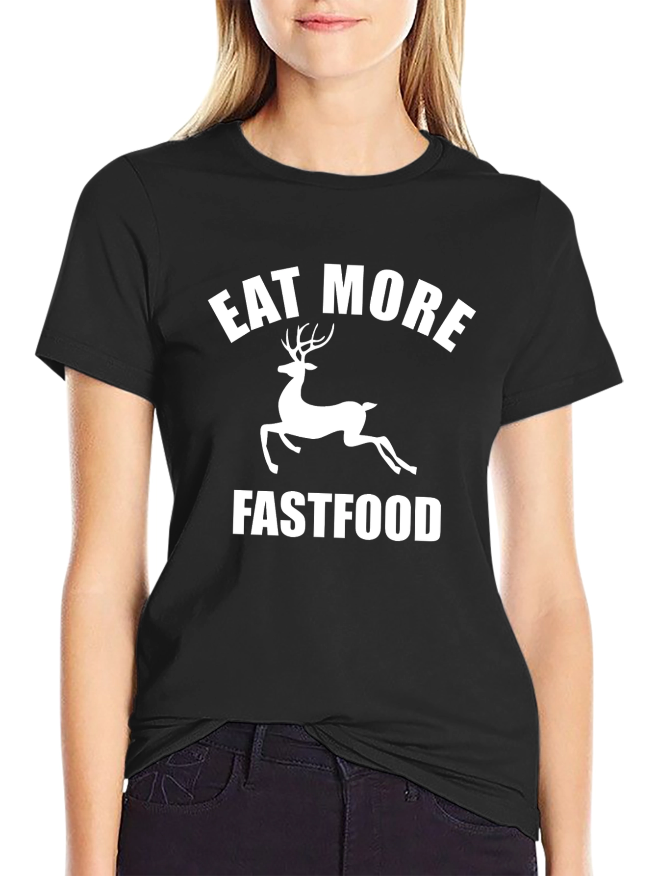Eat More Deer Fast Food Funny Black T-Shirt