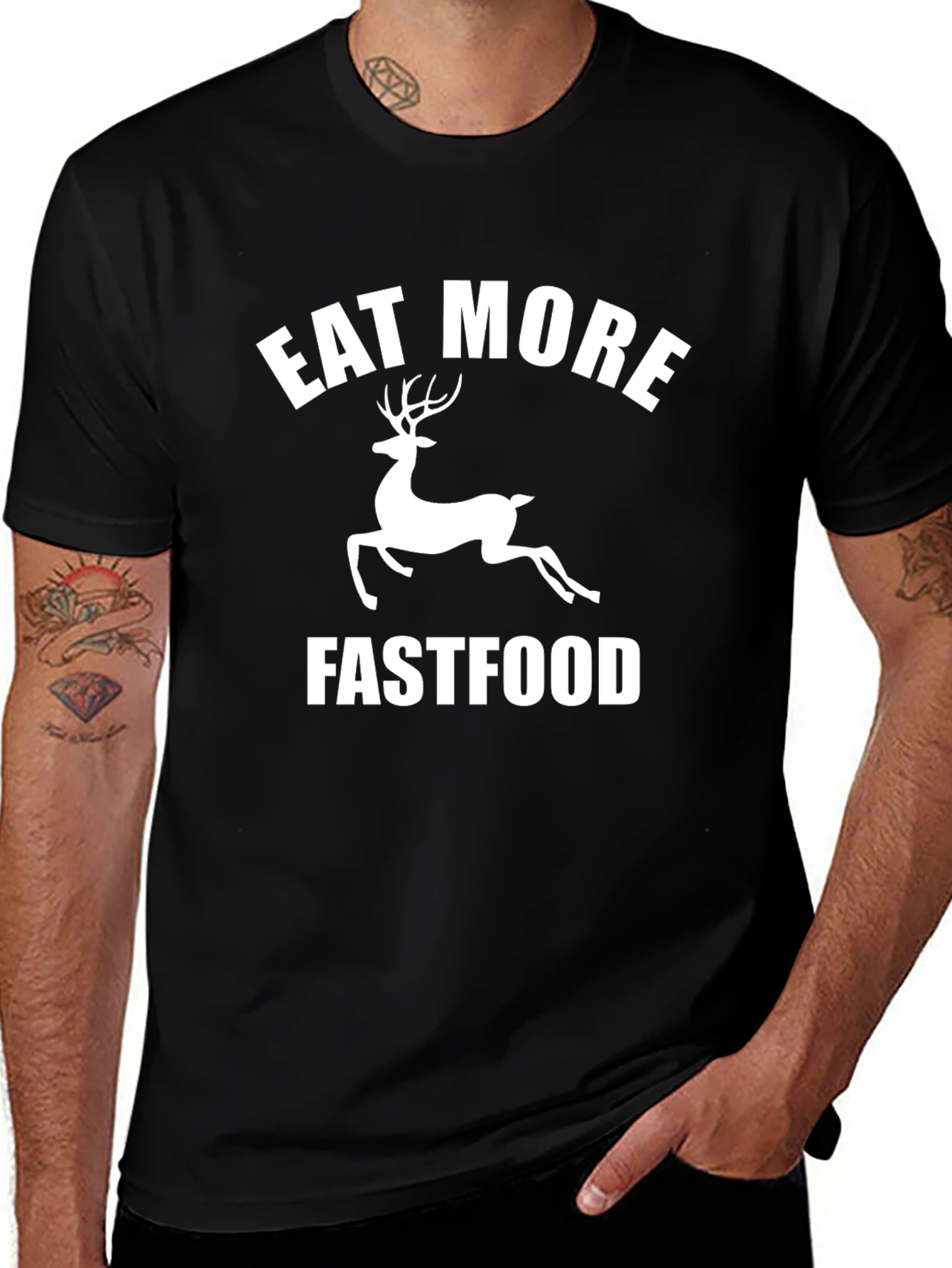 Eat More Deer Fast Food Funny Black T-Shirt