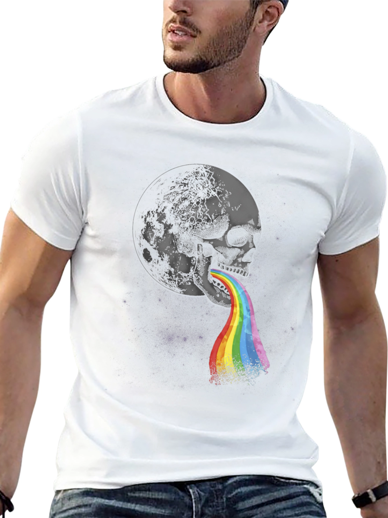 Skull Rainbow Vomit Graphic Tee