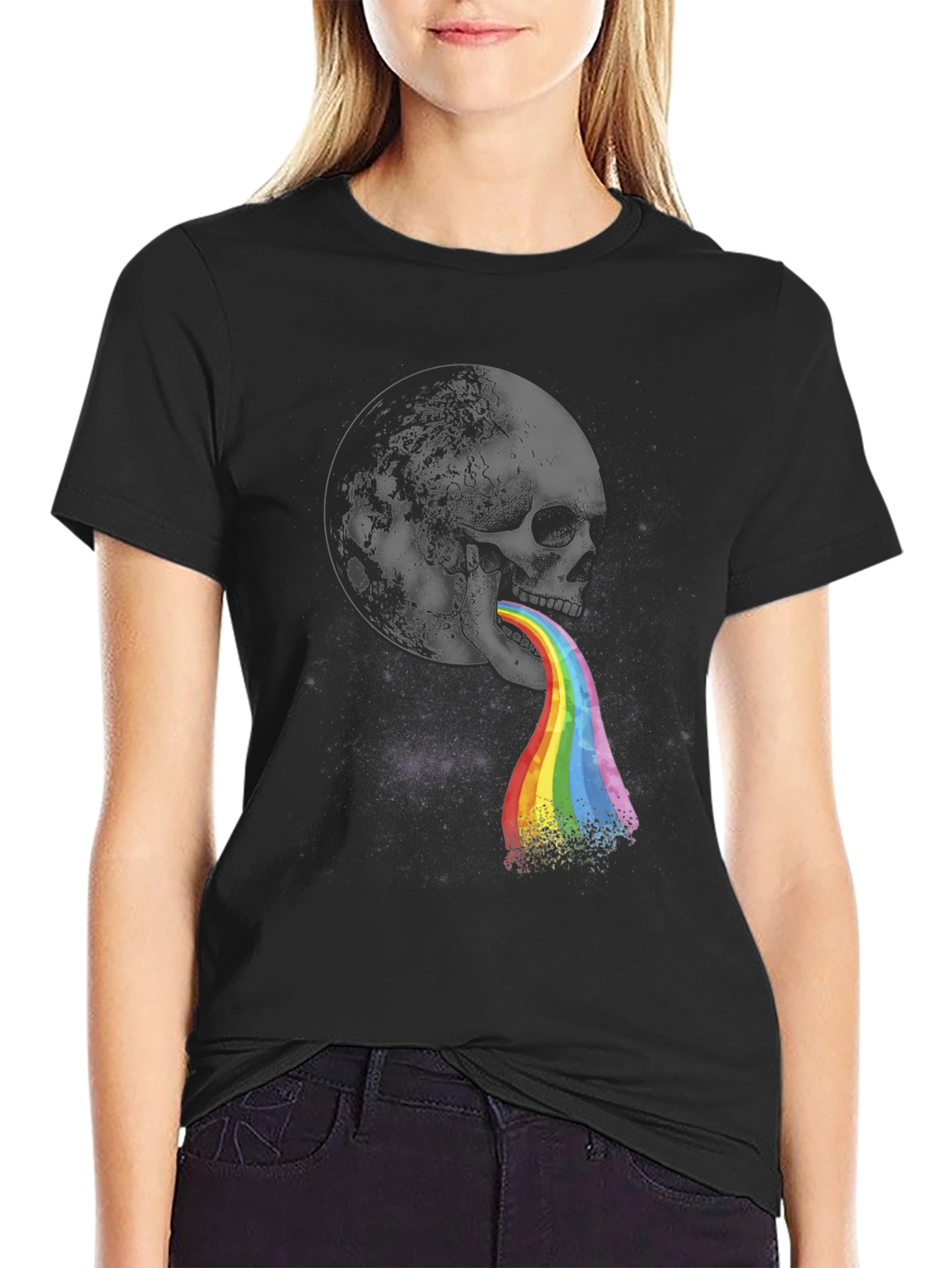 Skull Rainbow Vomit Graphic Tee