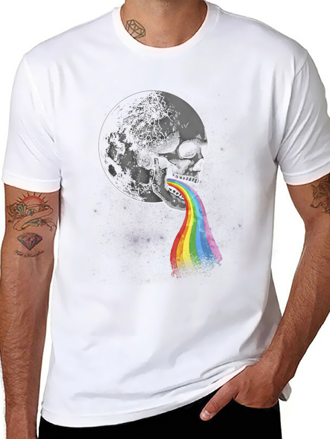 Skull Rainbow Vomit Graphic Tee