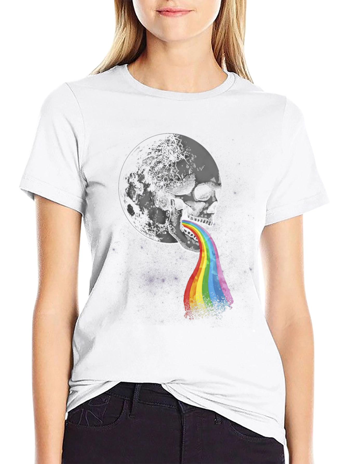 Skull Rainbow Vomit Graphic Tee
