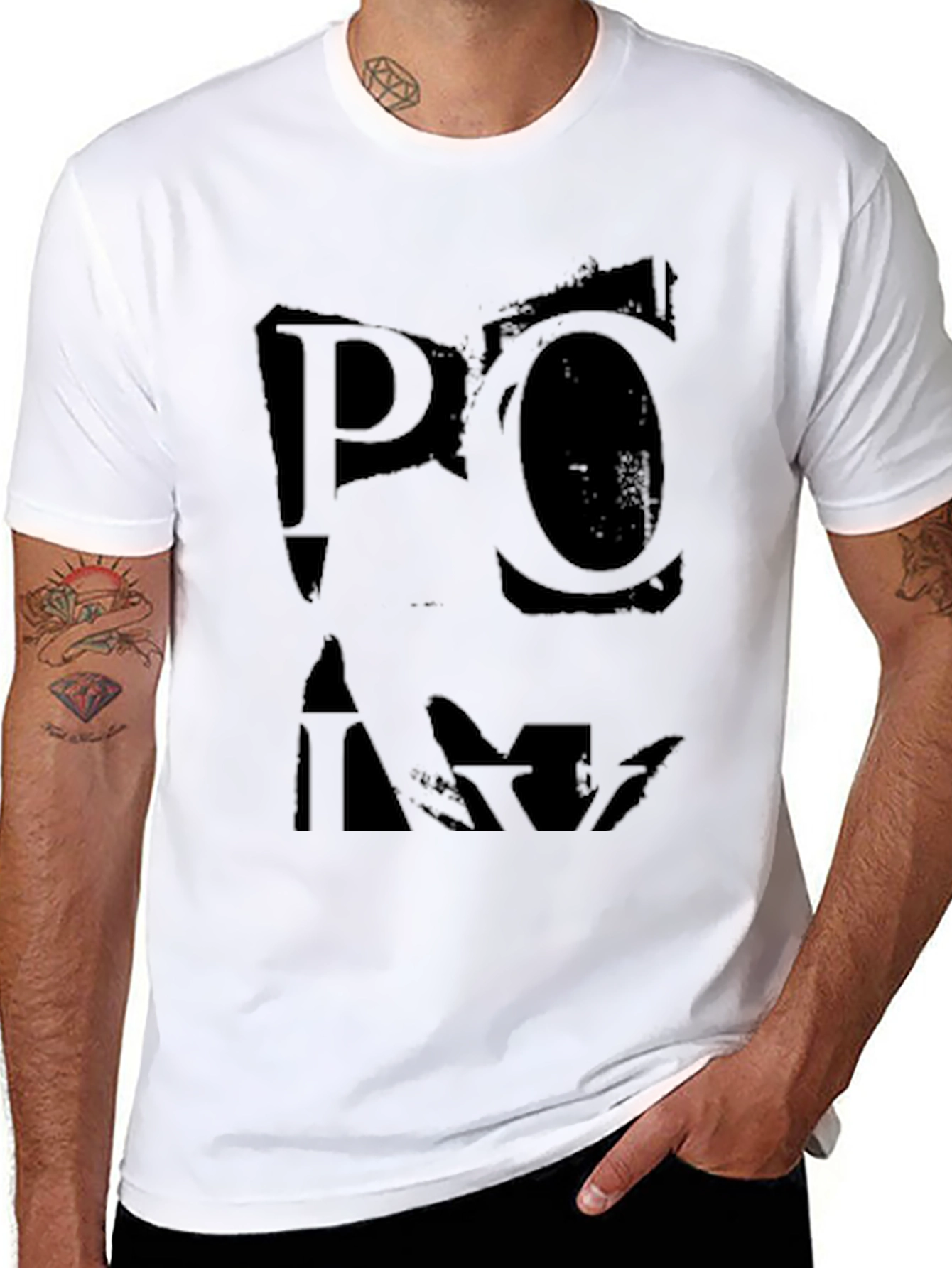Black T-Shirt with Distressed Graphic Print
