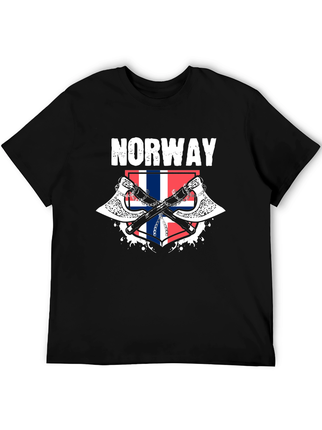 Norway Flag Axe Graphic Black T-Shirt