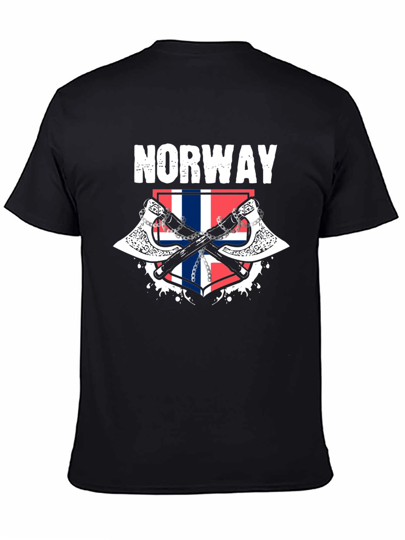 Norway Flag Axe Graphic Black T-Shirt