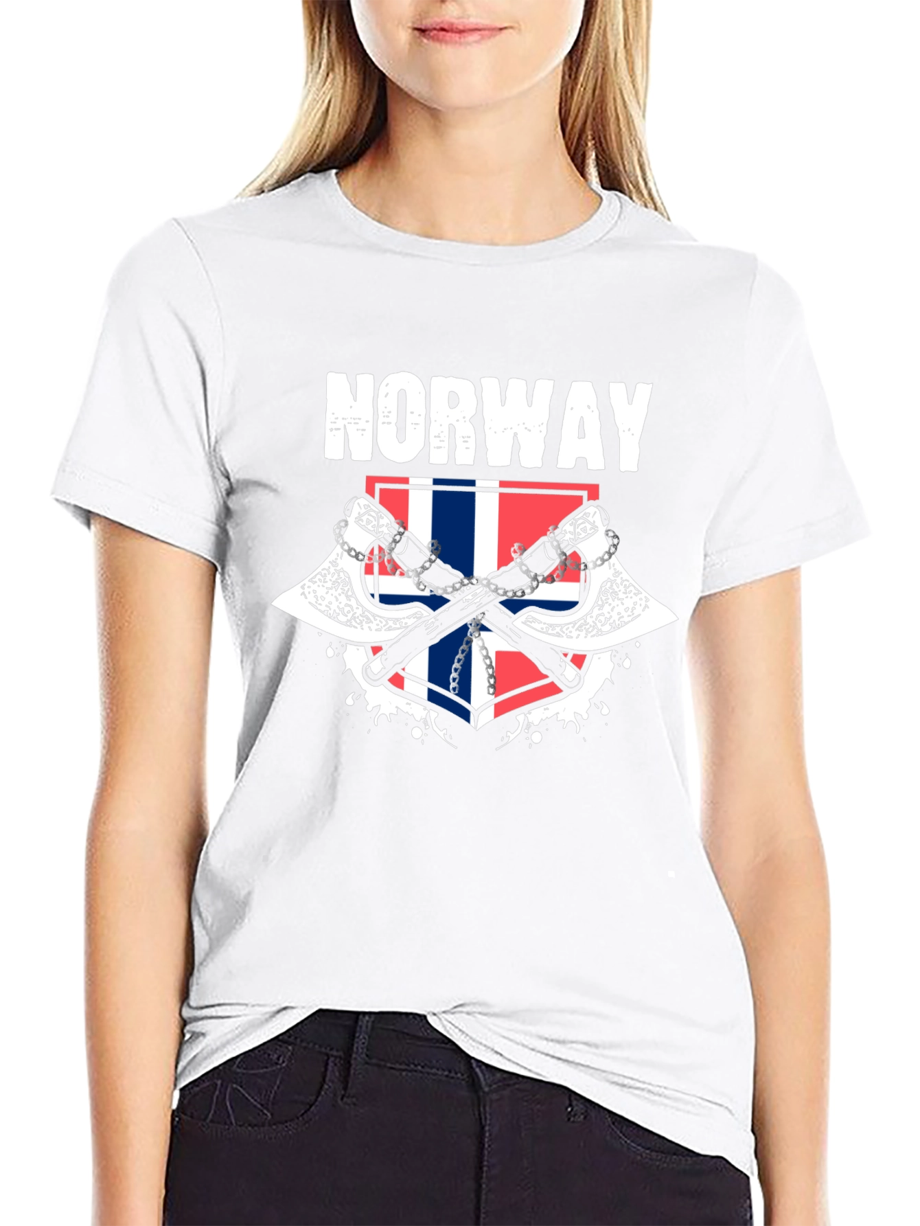 Norway Flag Axe Graphic Black T-Shirt