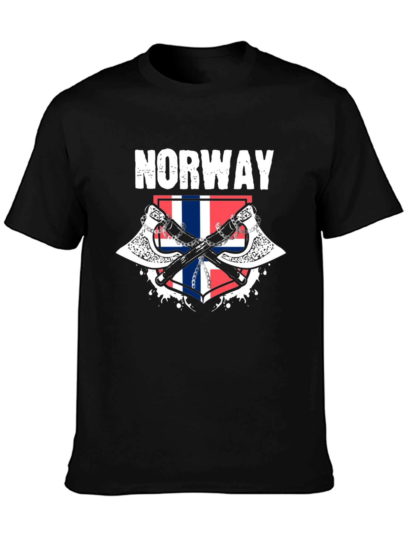 Norway Flag Axe Graphic Black T-Shirt