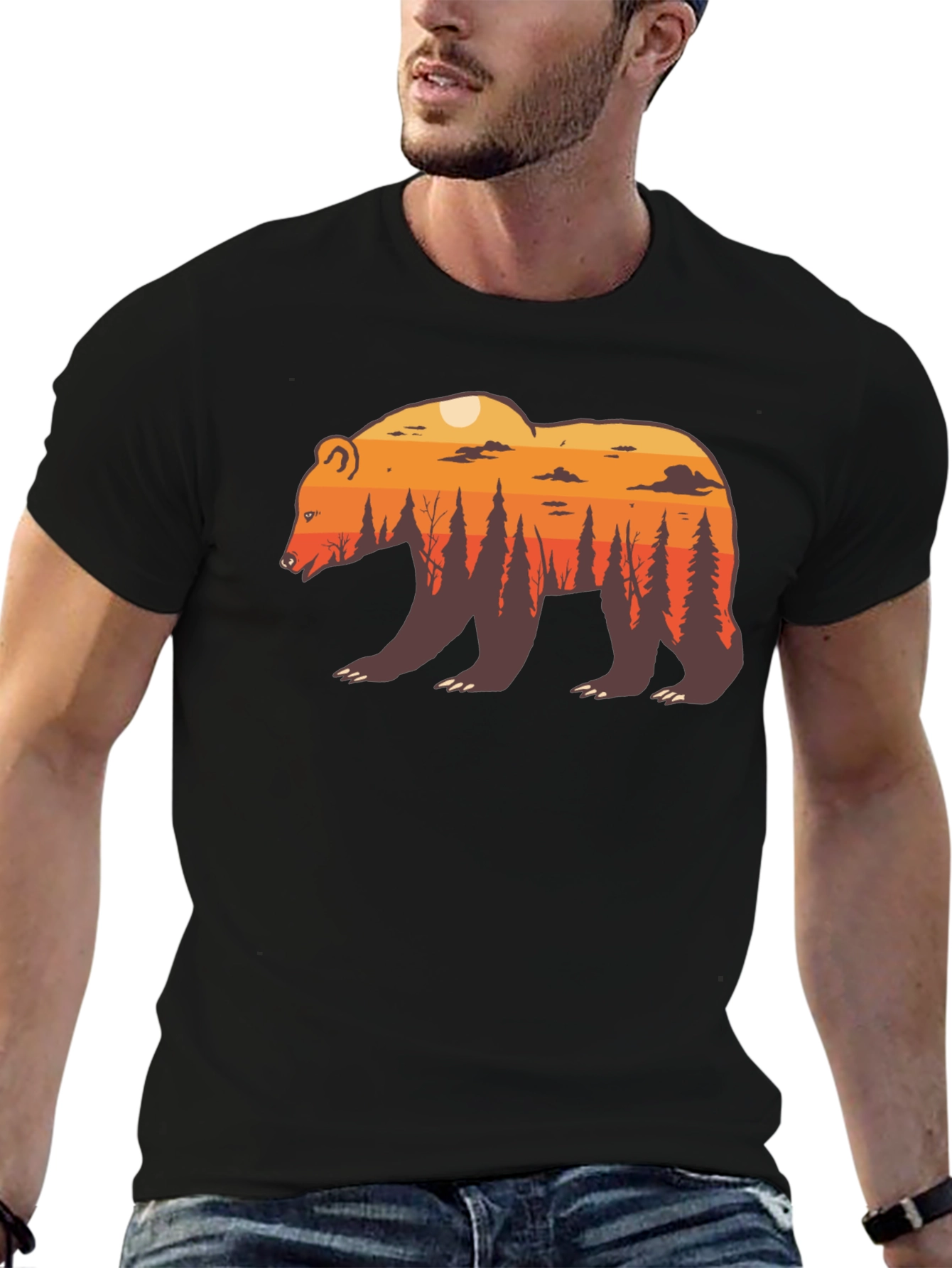 Nature Bear Graphic Tee - Stylish Crew Neck T-Shirt