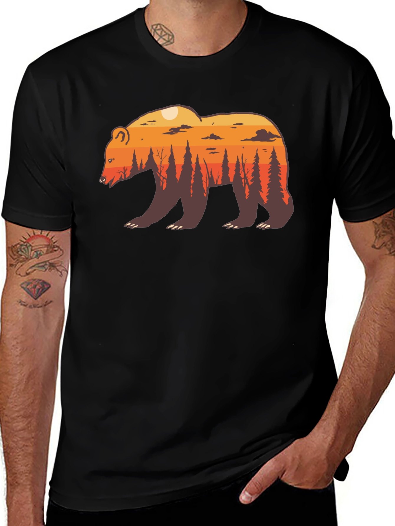 Nature Bear Graphic Tee - Stylish Crew Neck T-Shirt
