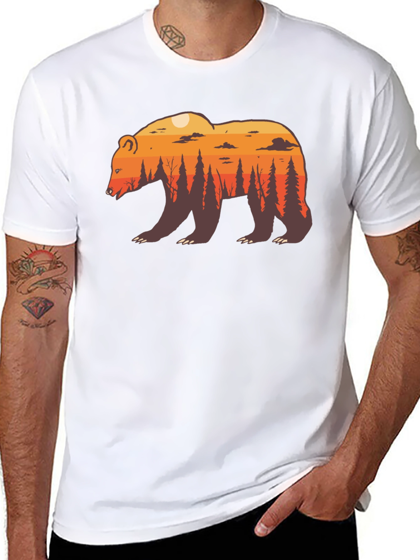 Nature Bear Graphic Tee - Stylish Crew Neck T-Shirt