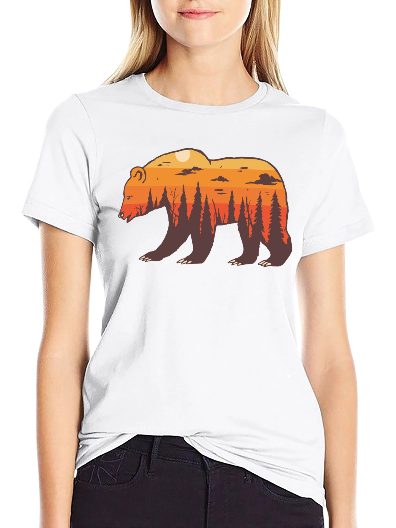Nature Bear Graphic Tee - Stylish Crew Neck T-Shirt