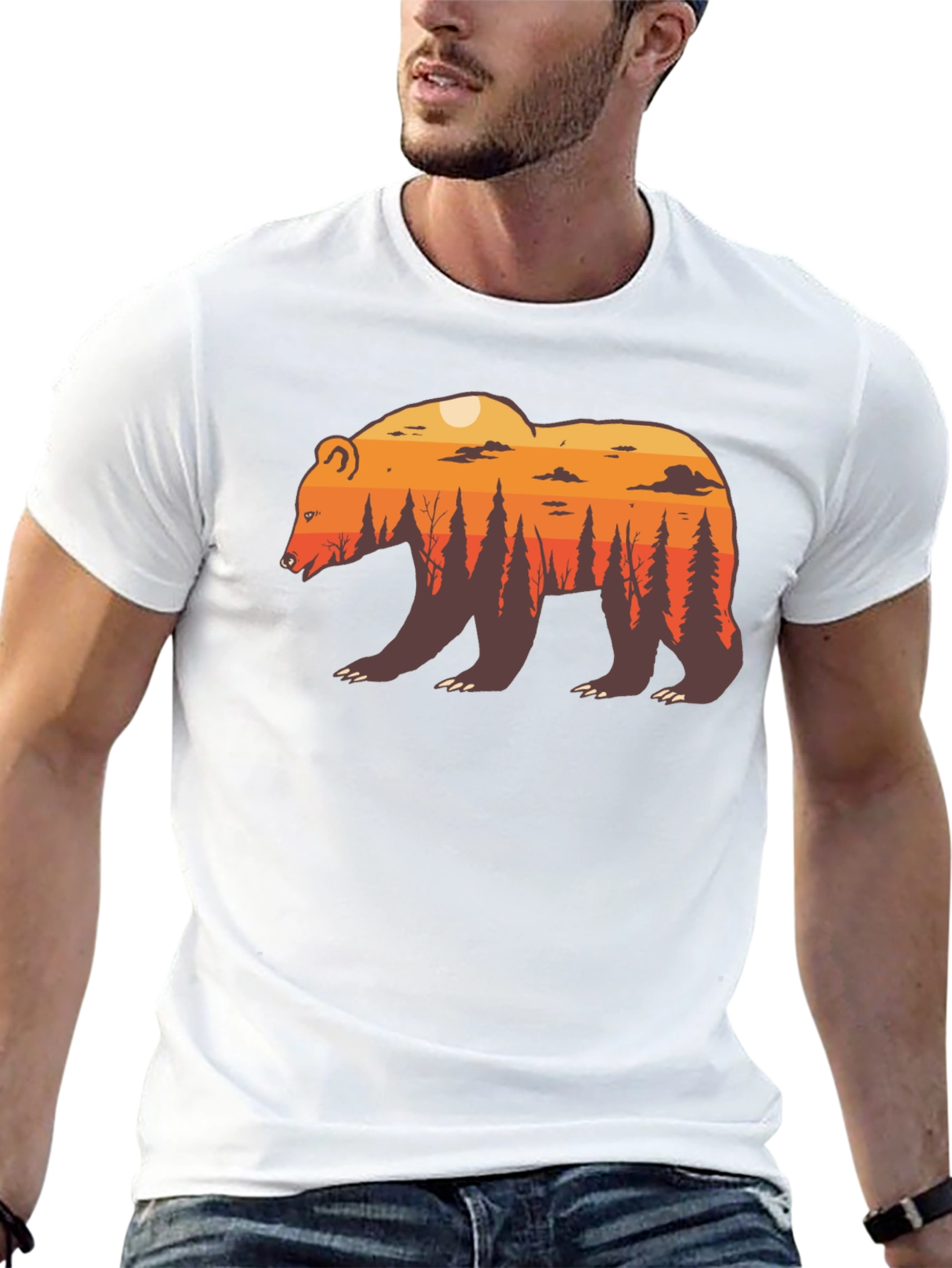 Nature Bear Graphic Tee - Stylish Crew Neck T-Shirt