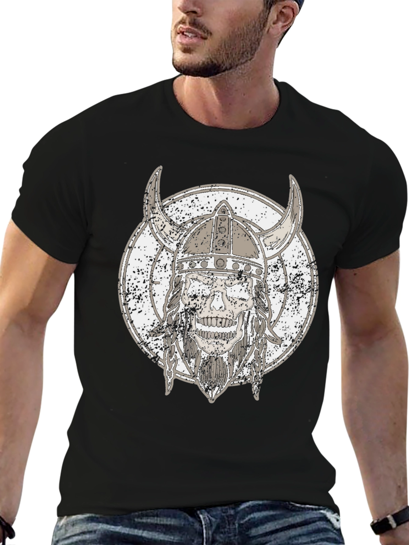 Viking Skull Graphic Tee - Black