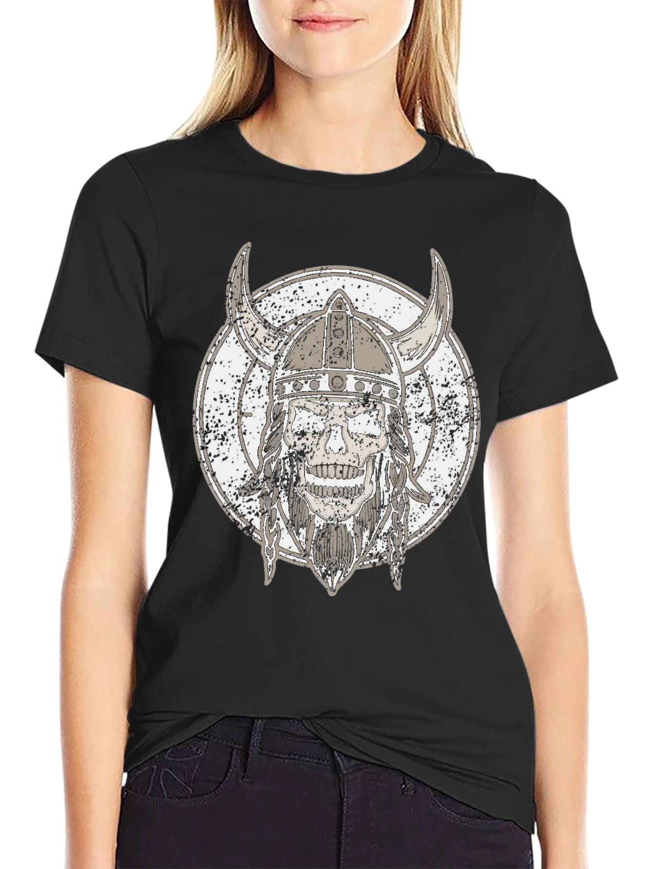 Viking Skull Graphic Tee - Black
