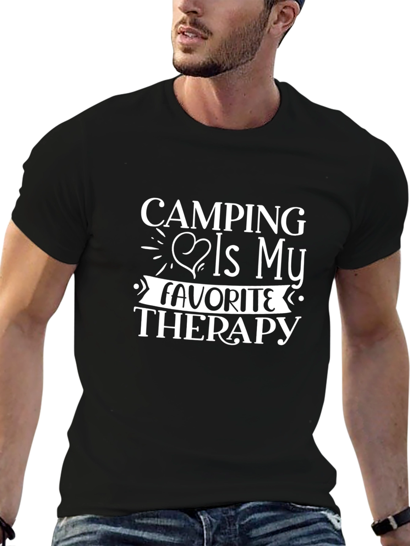 Camping Is My Therapy Black T-Shirt