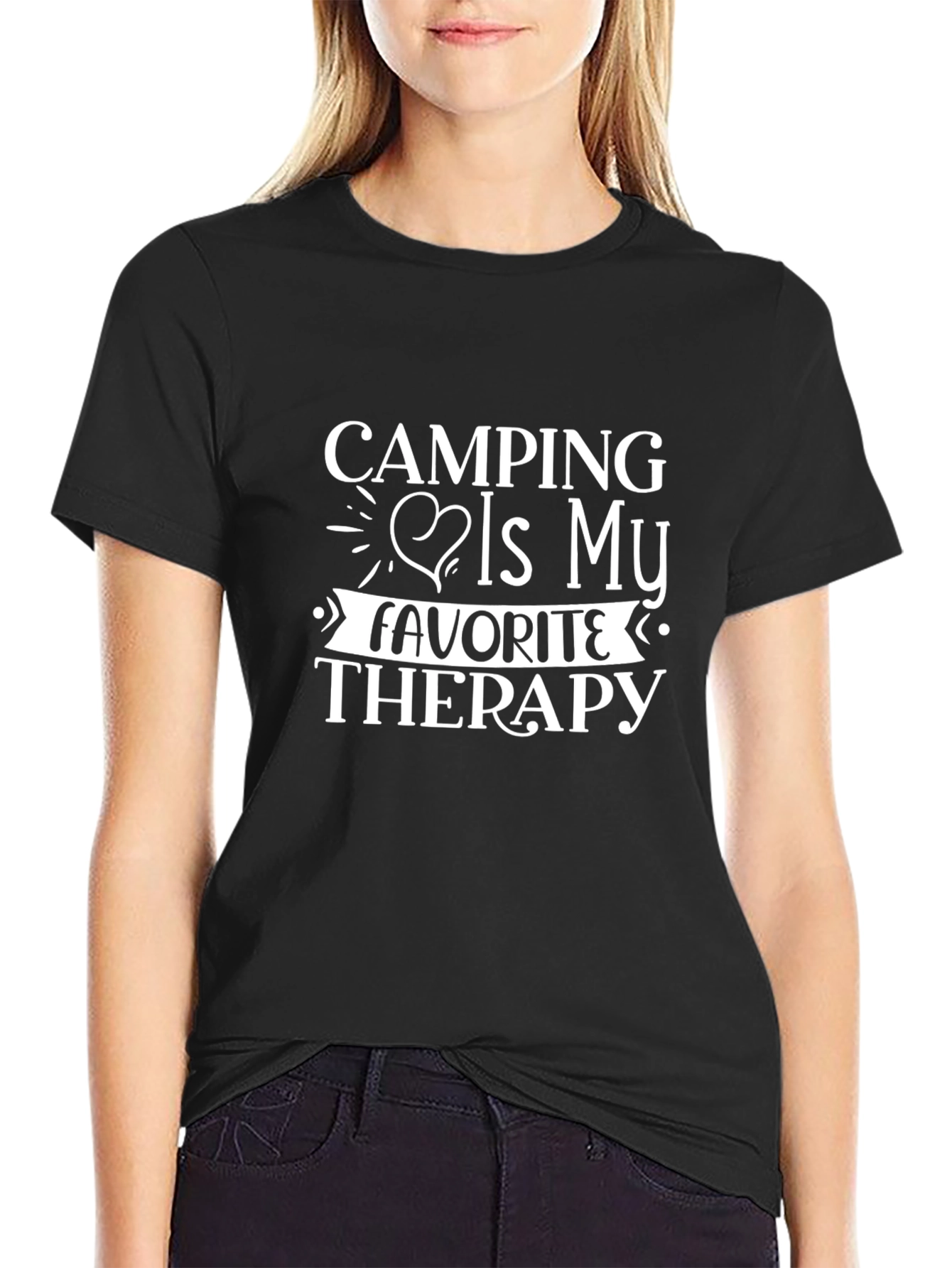 Camping Is My Therapy Black T-Shirt