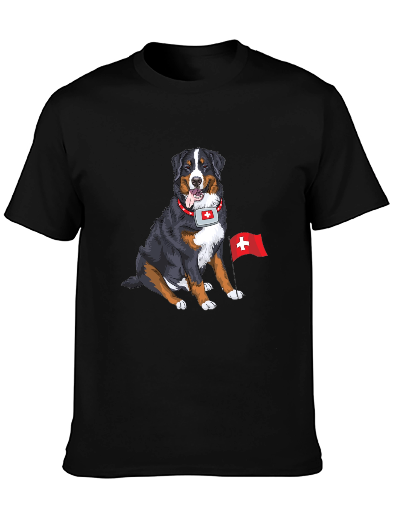 Bernese Mountain Dog Swiss Flag Graphic T-Shirt