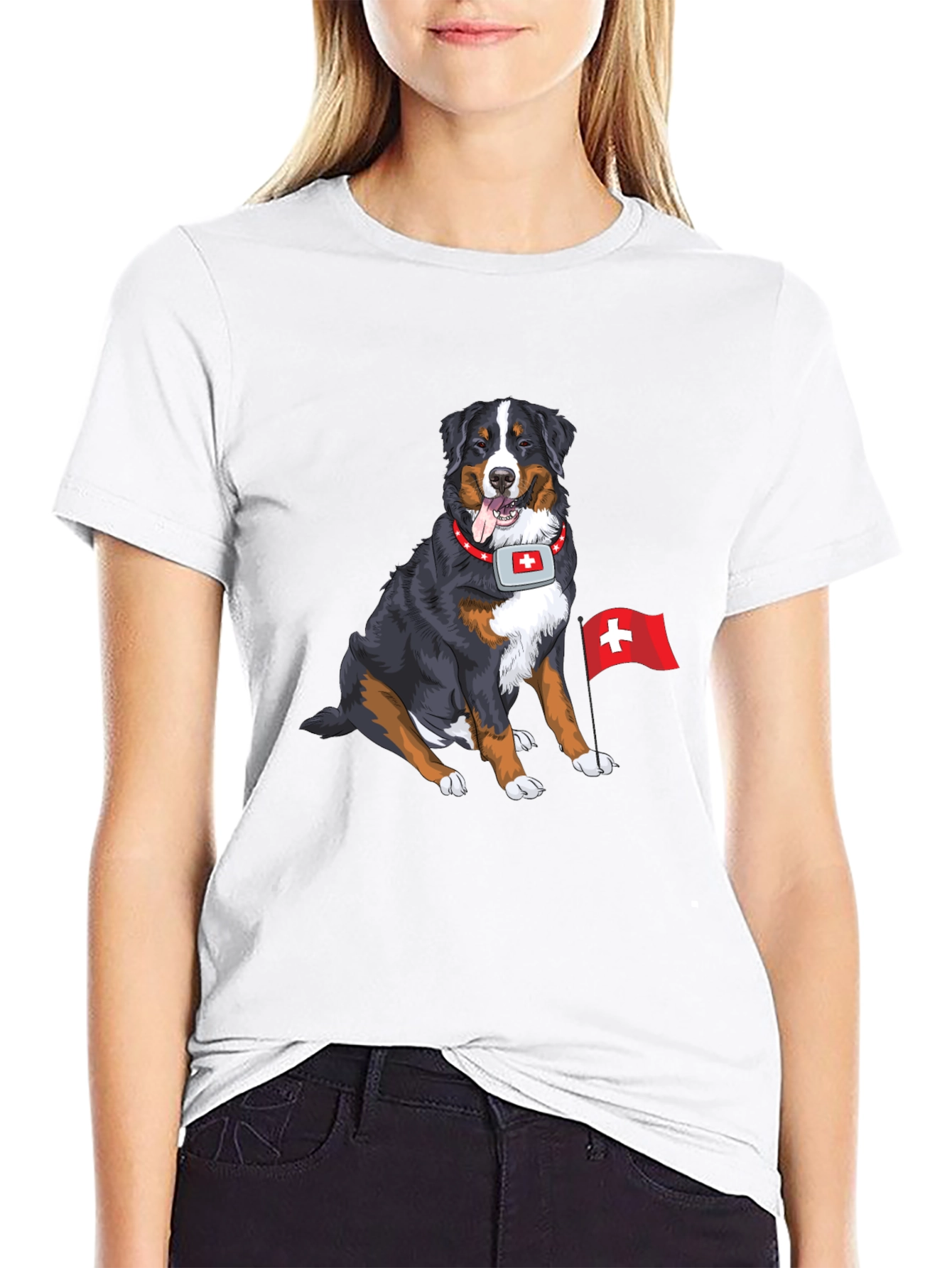 Bernese Mountain Dog Swiss Flag Graphic T-Shirt