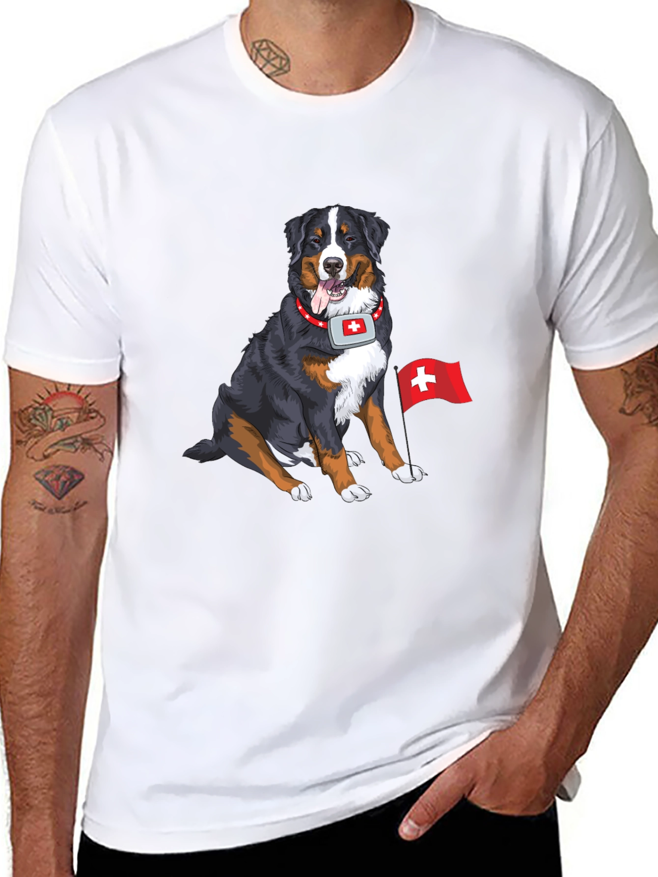 Bernese Mountain Dog Swiss Flag Graphic T-Shirt