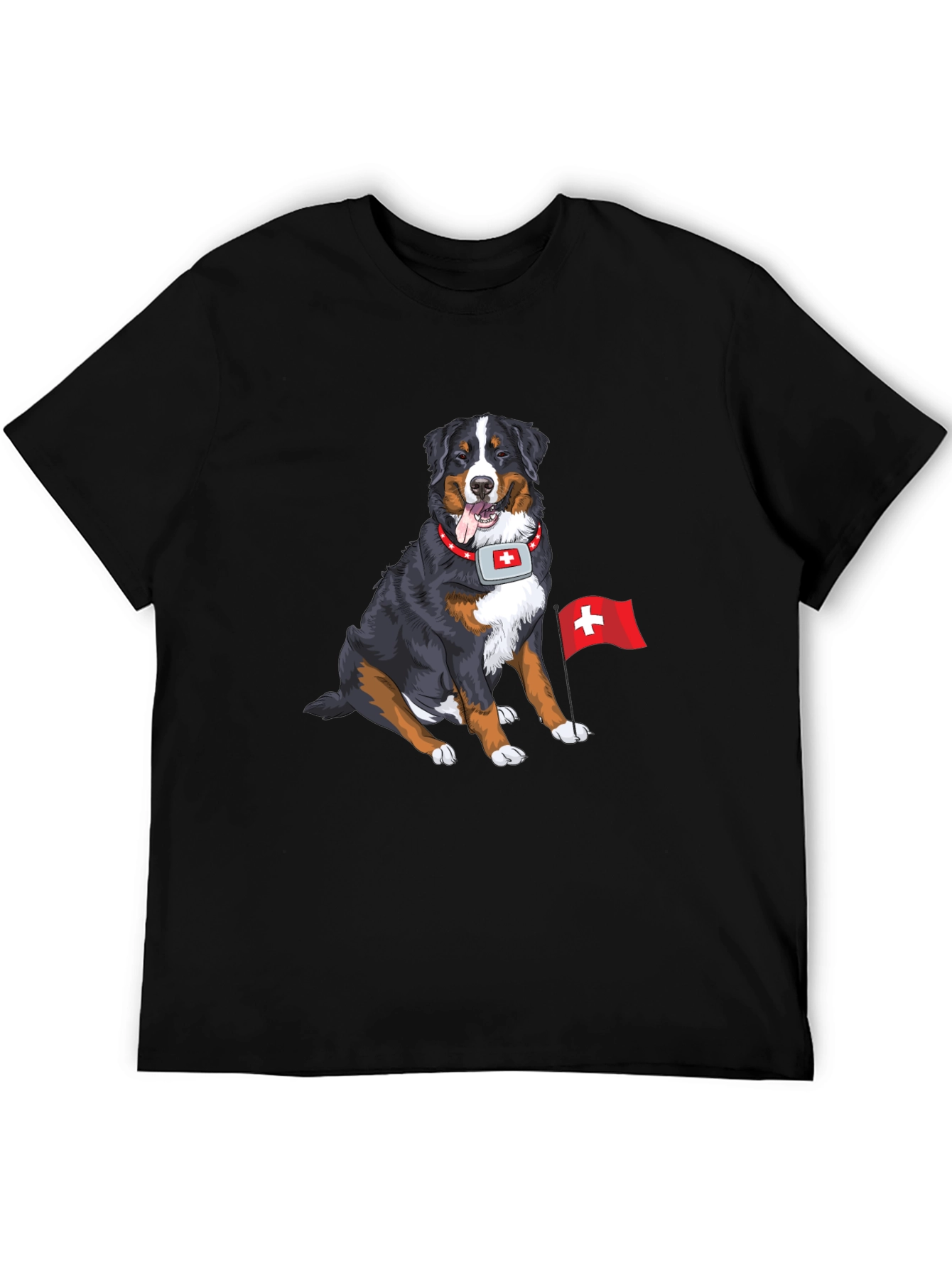 Bernese Mountain Dog Swiss Flag Graphic T-Shirt