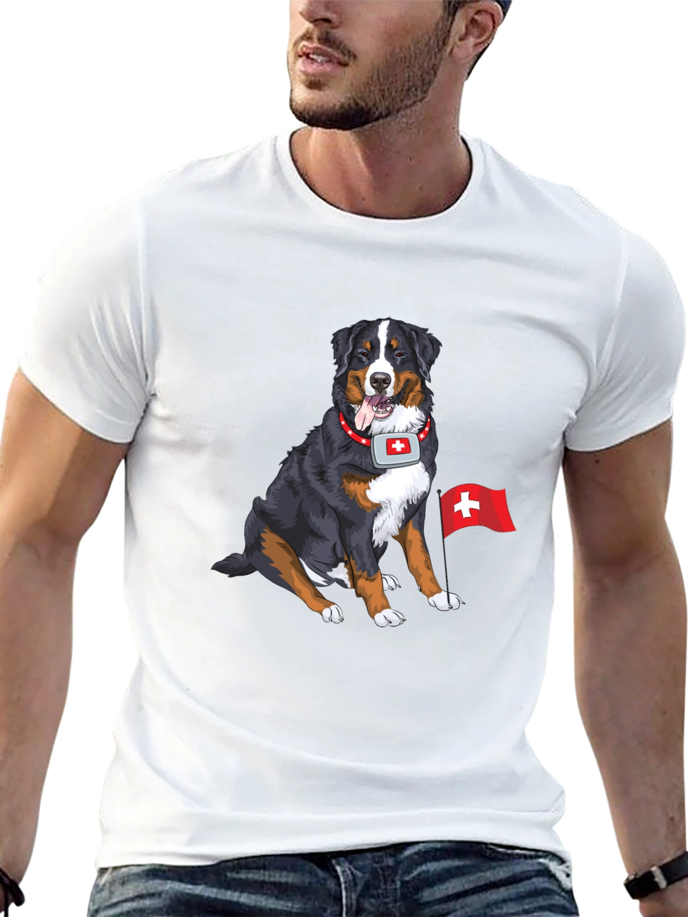 Bernese Mountain Dog Swiss Flag Graphic T-Shirt