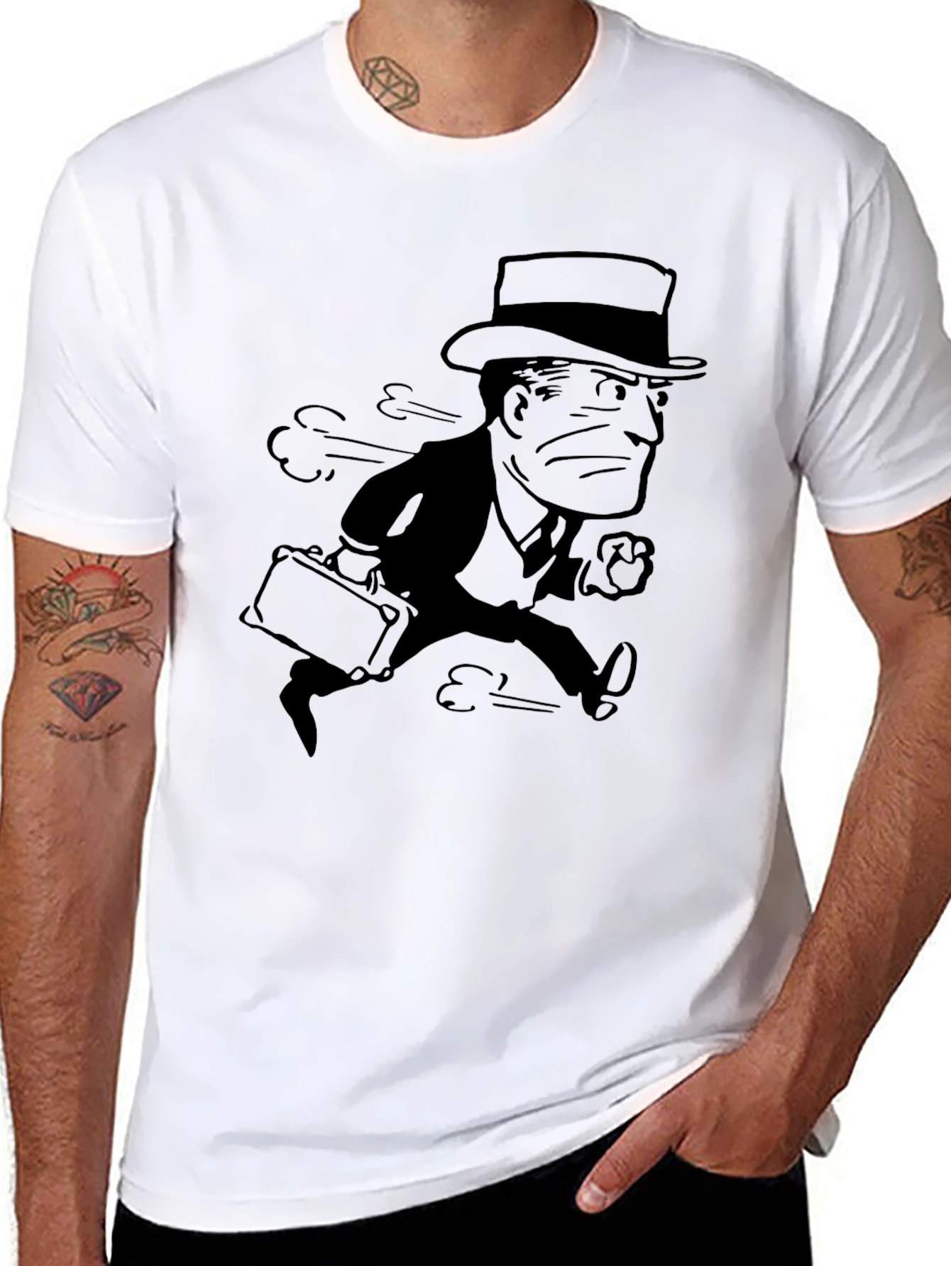 Retro Cartoon Running Man Black T-Shirt