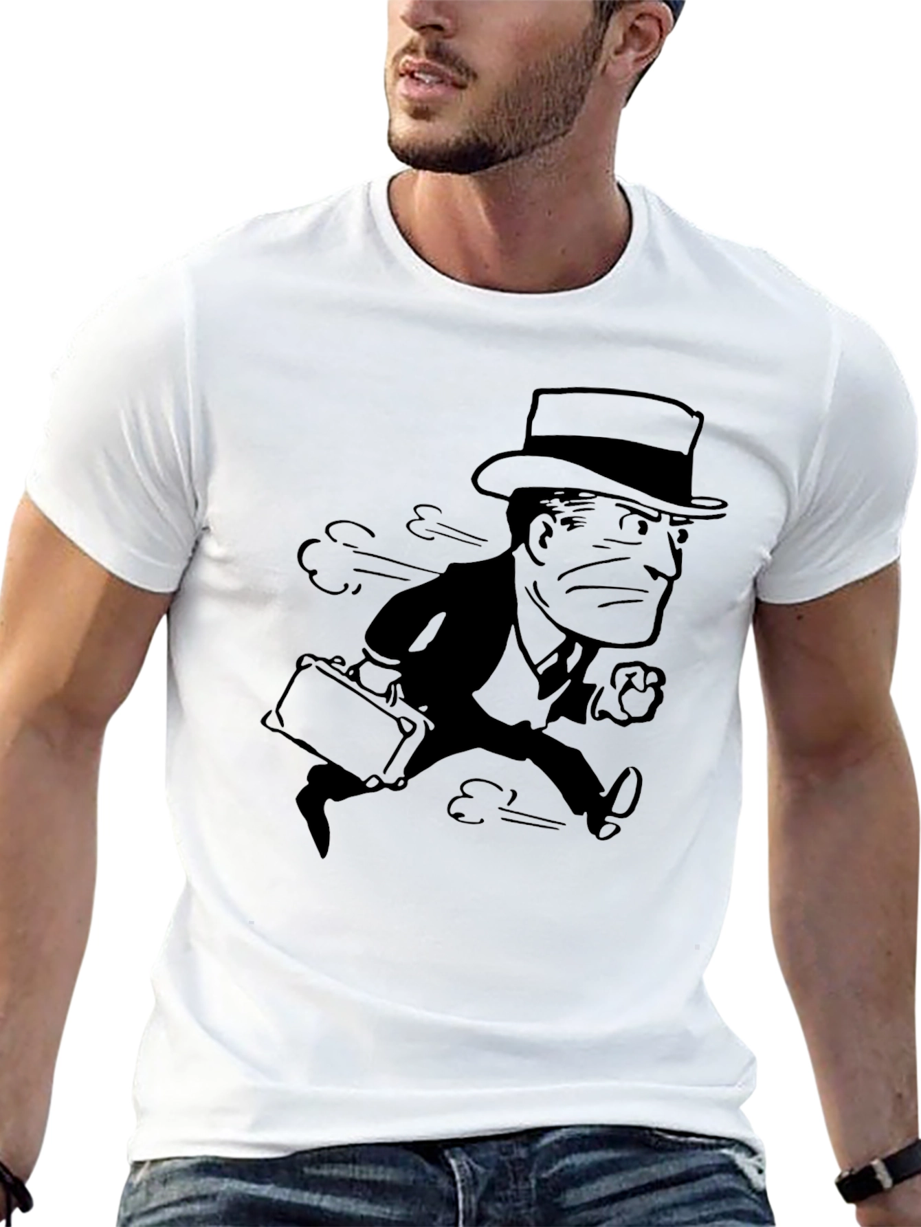 Retro Cartoon Running Man Black T-Shirt