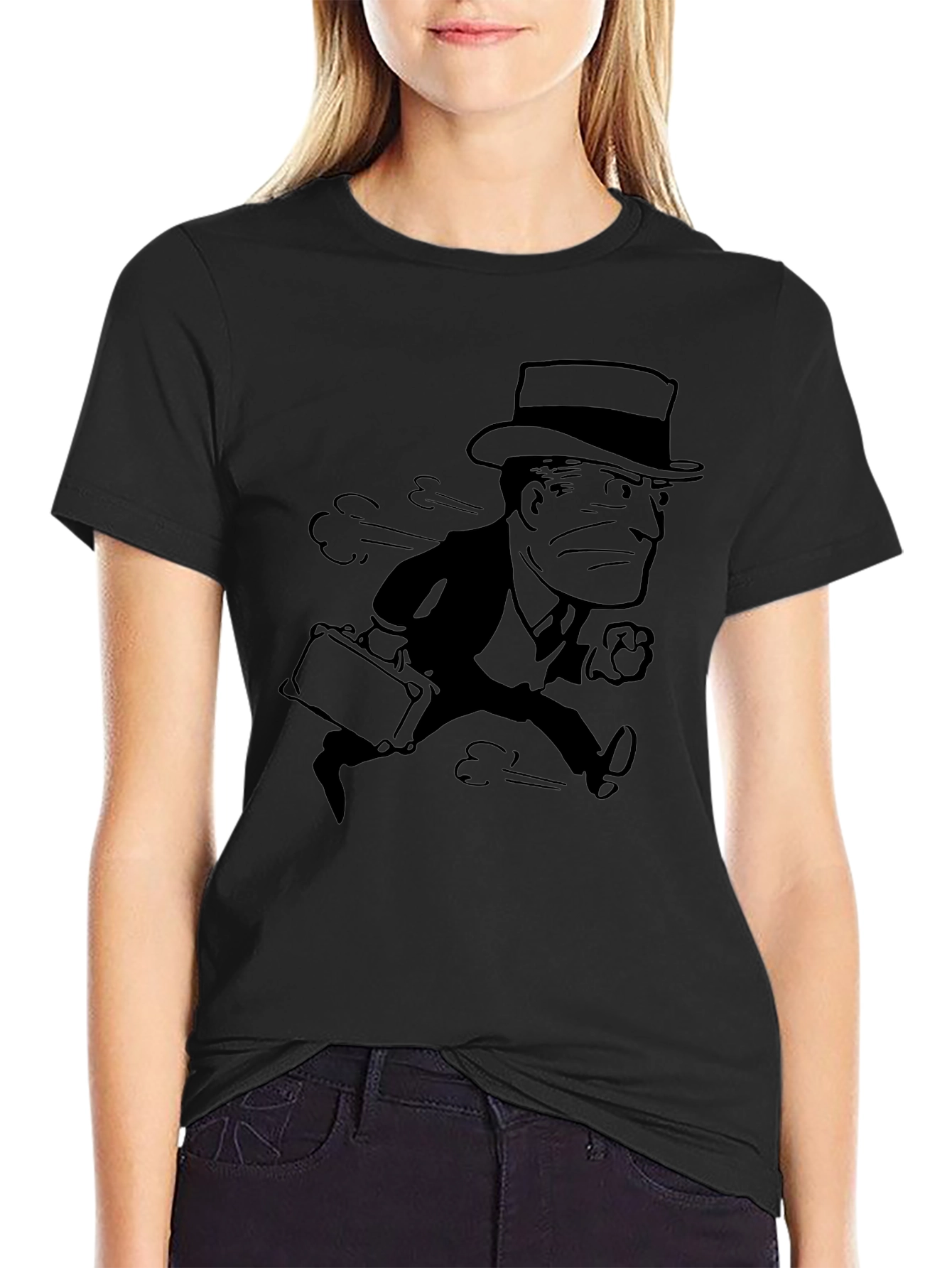 Retro Cartoon Running Man Black T-Shirt