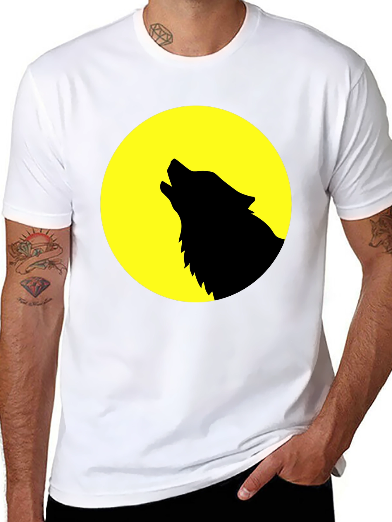 Wolf Howling at Moon Graphic T-Shirt - Black