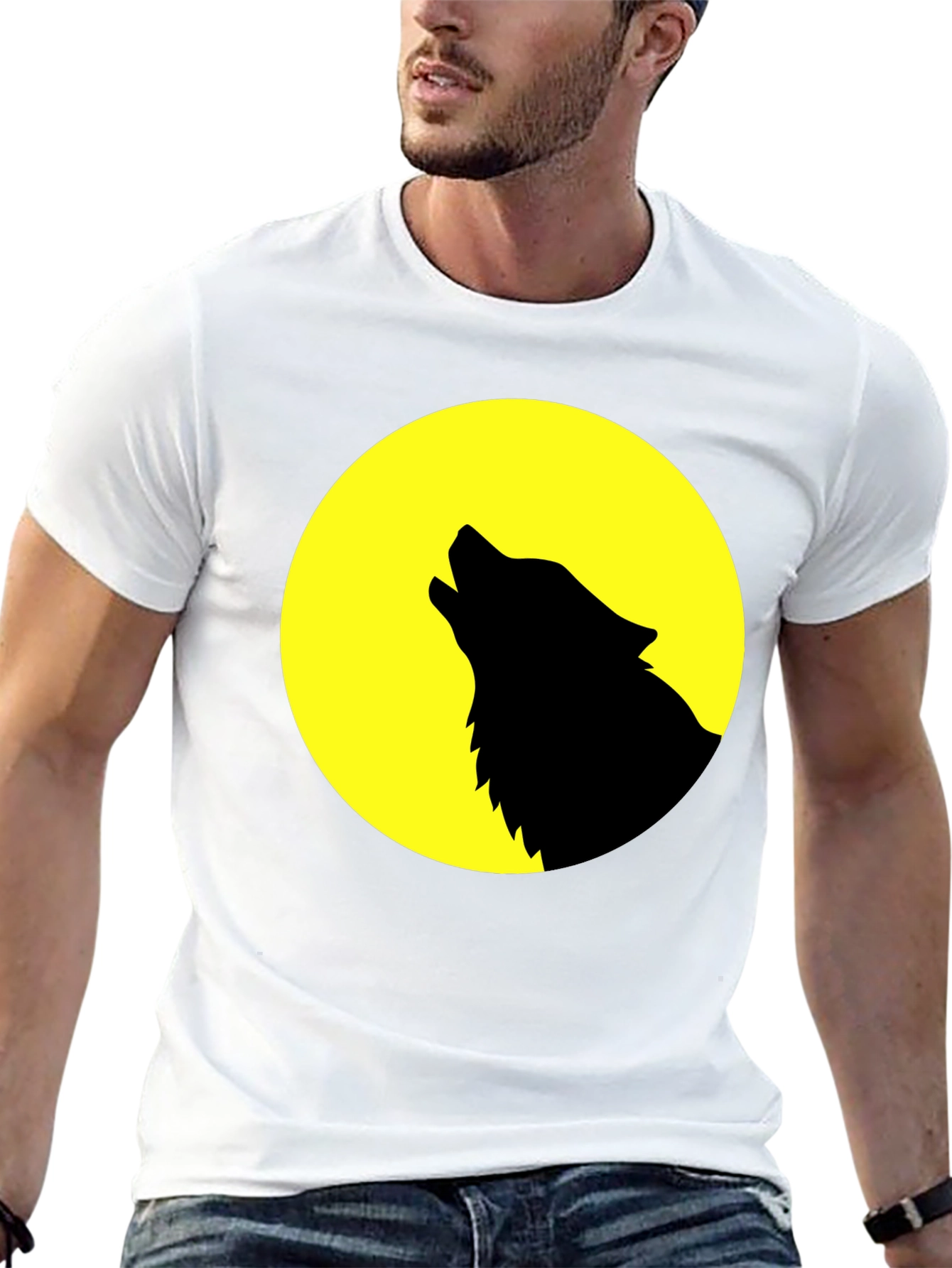 Wolf Howling at Moon Graphic T-Shirt - Black