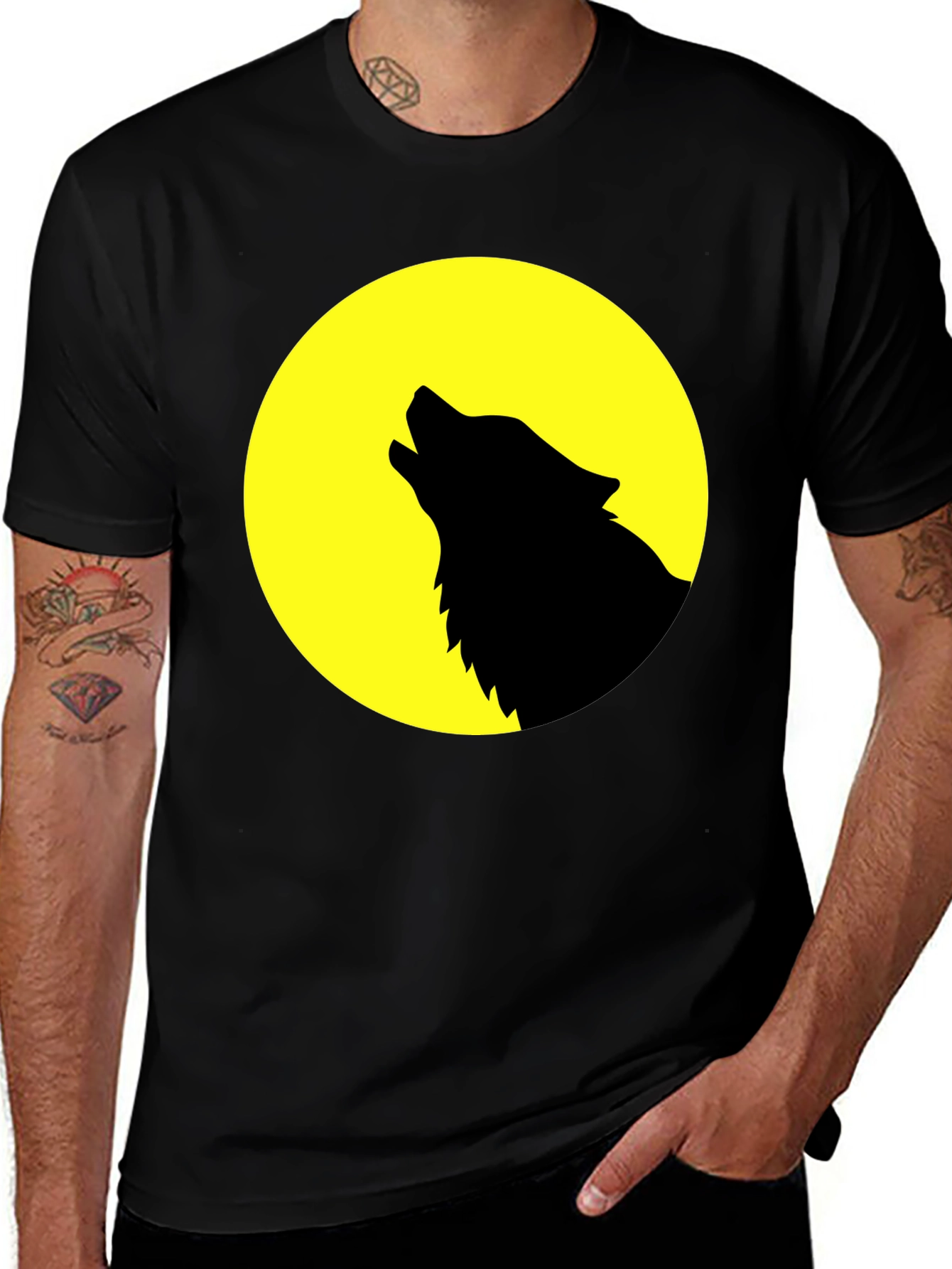 Wolf Howling at Moon Graphic T-Shirt - Black