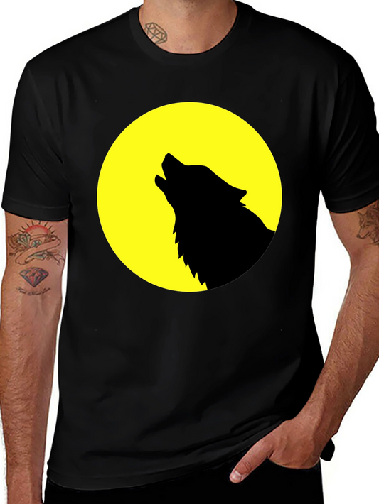 Wolf Howling at Moon Graphic T-Shirt - Black