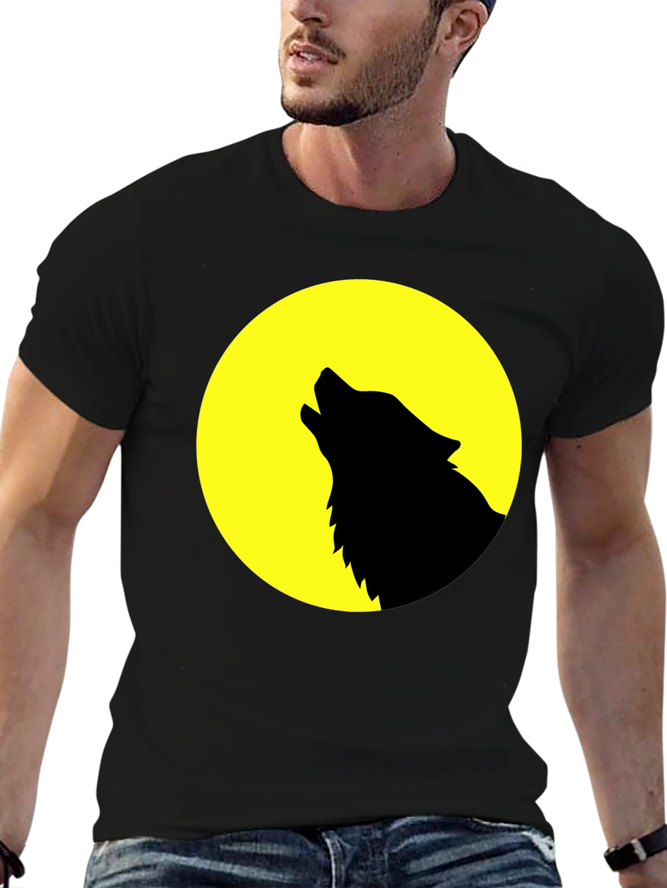 Wolf Howling at Moon Graphic T-Shirt - Black