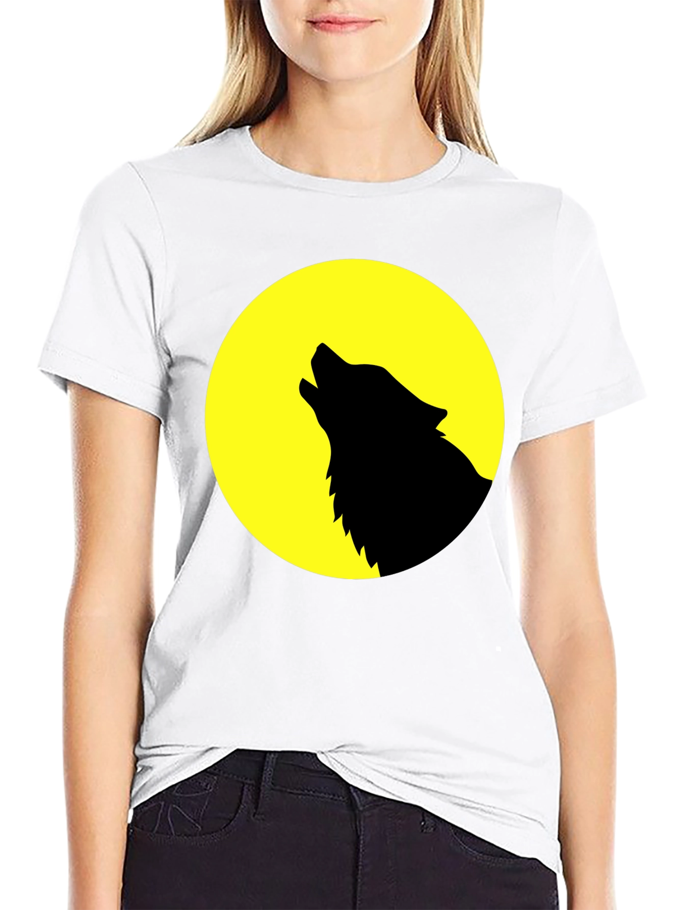 Wolf Howling at Moon Graphic T-Shirt - Black