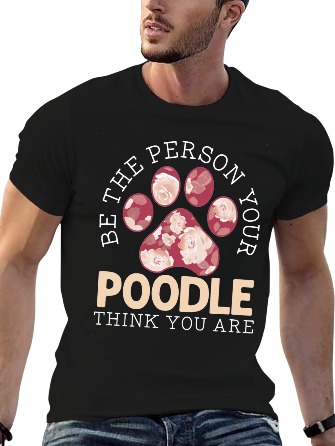 Poodle Lover Floral Paw Print T-Shirt