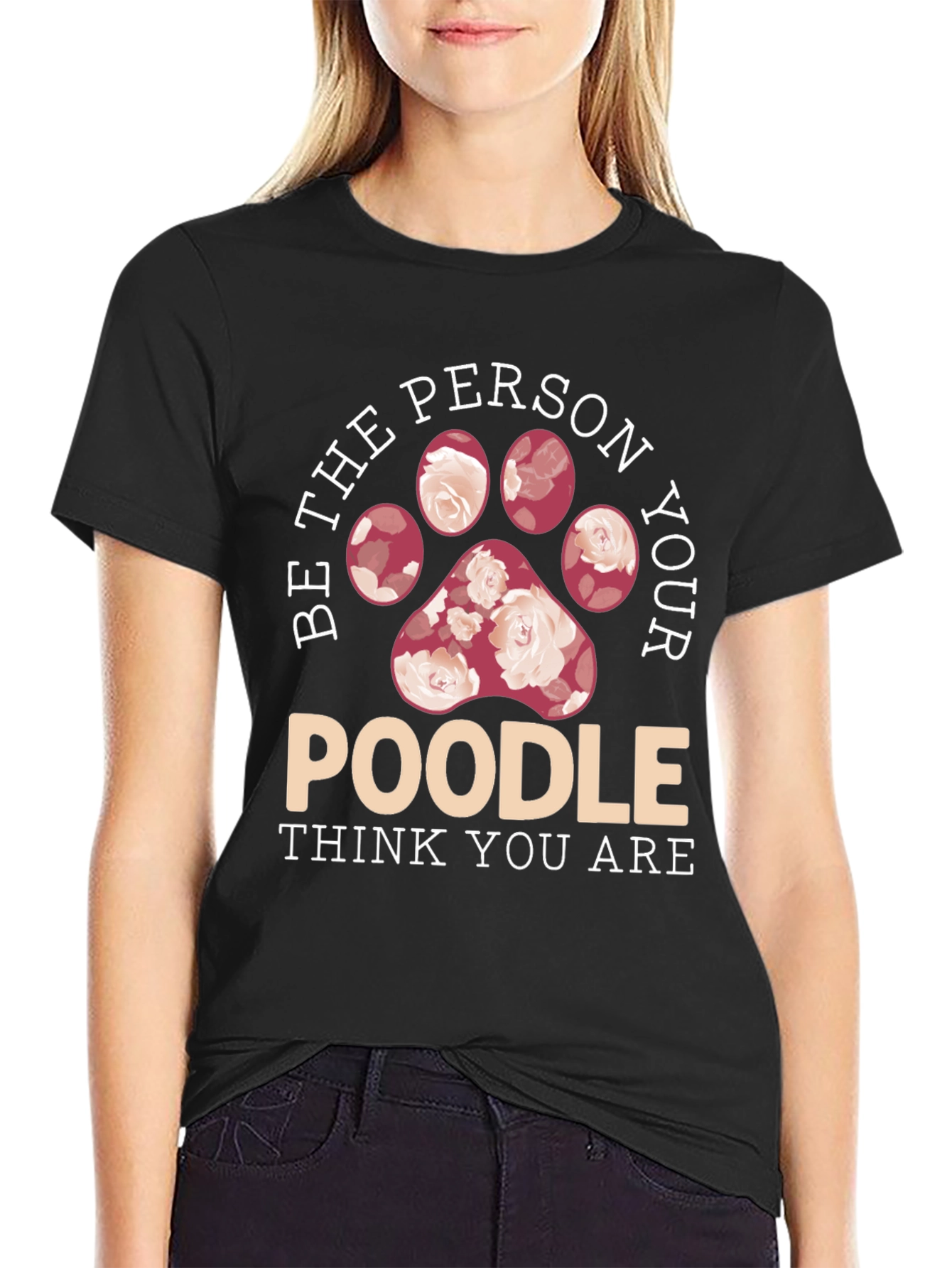Poodle Lover Floral Paw Print T-Shirt
