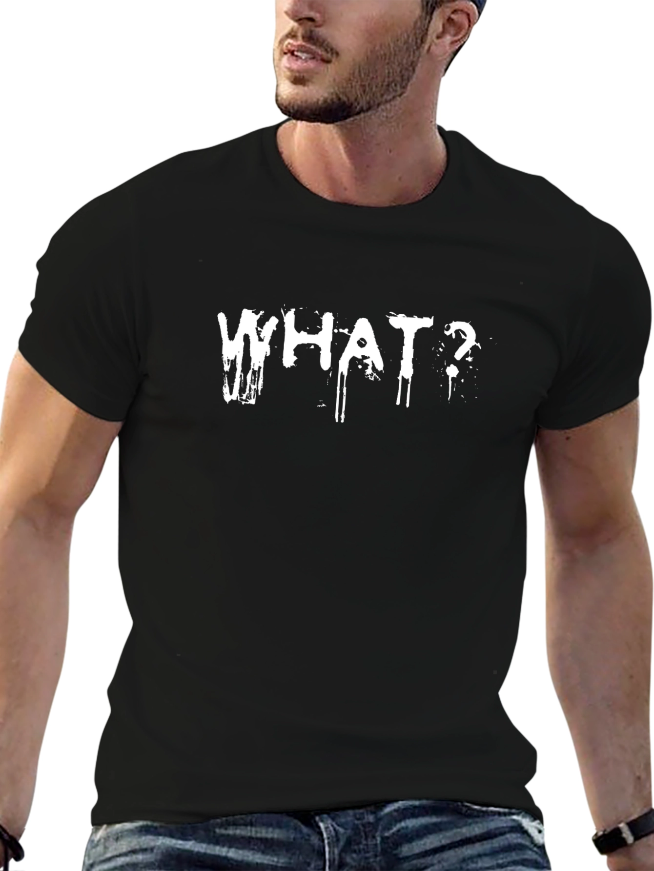Mens Black T-Shirt - WHAT? Graphic Print