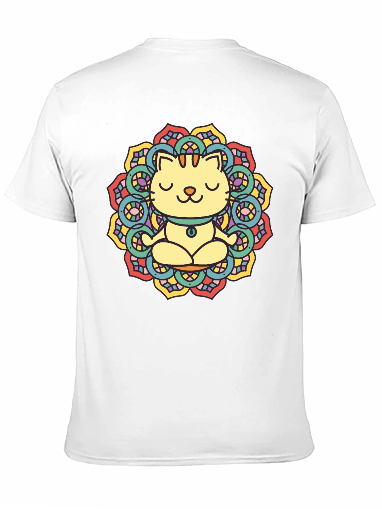 Zen Cat Mandala T-Shirt - Black Cotton Tee