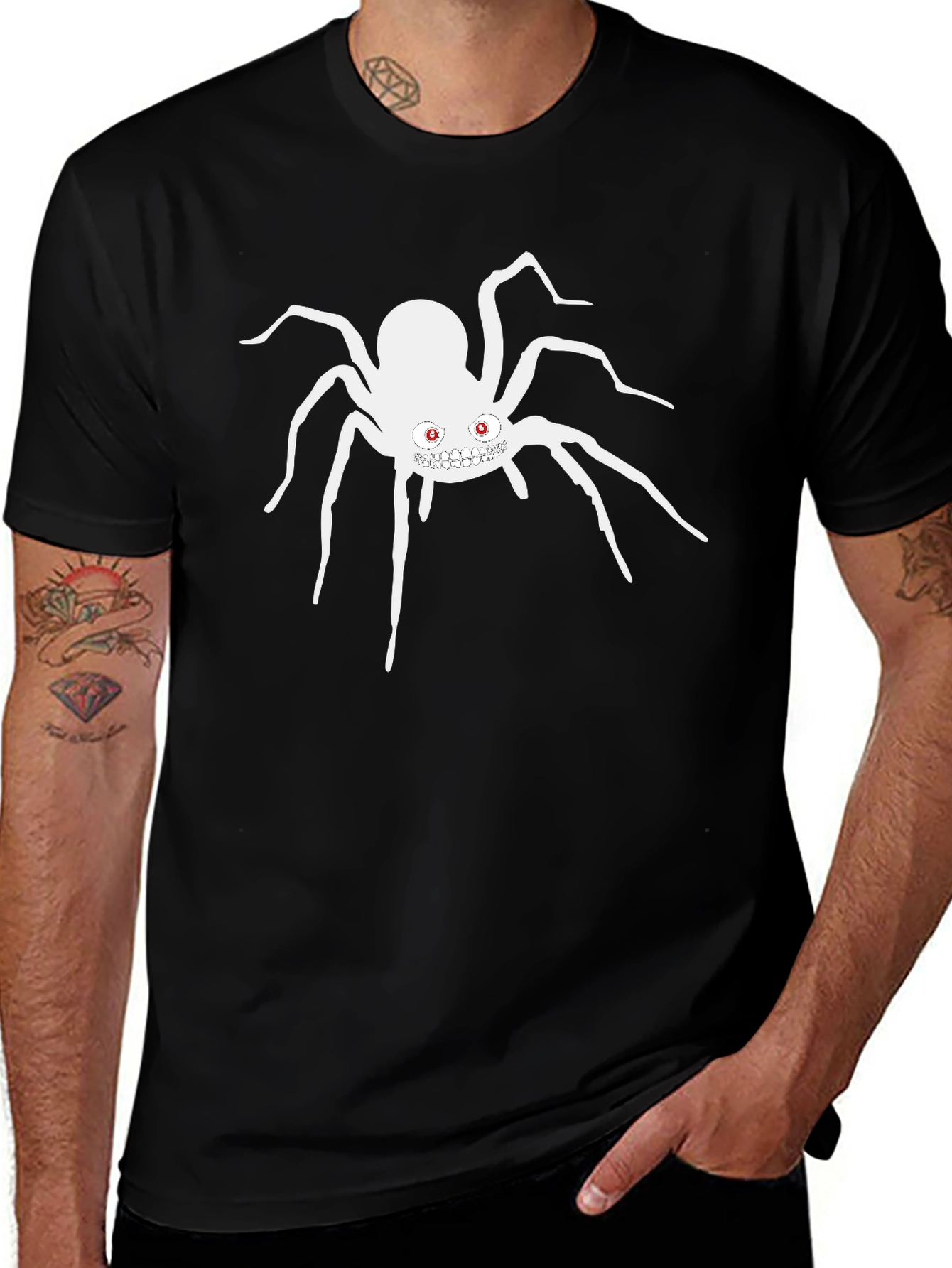 Mens Black Spider Graphic T-Shirt