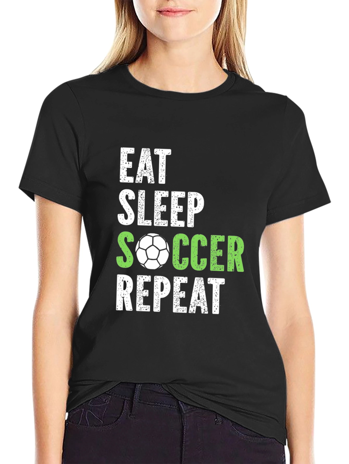 Eat Sleep Soccer Repeat Black Graphic T-Shirt