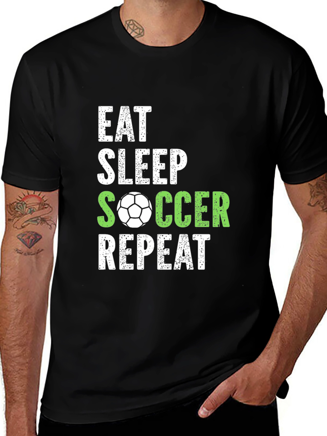 Eat Sleep Soccer Repeat Black Graphic T-Shirt