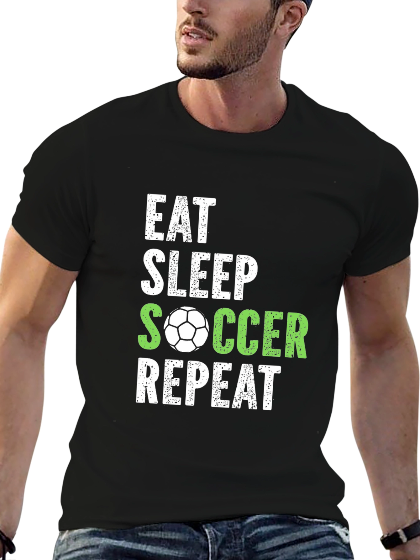 Eat Sleep Soccer Repeat Black Graphic T-Shirt