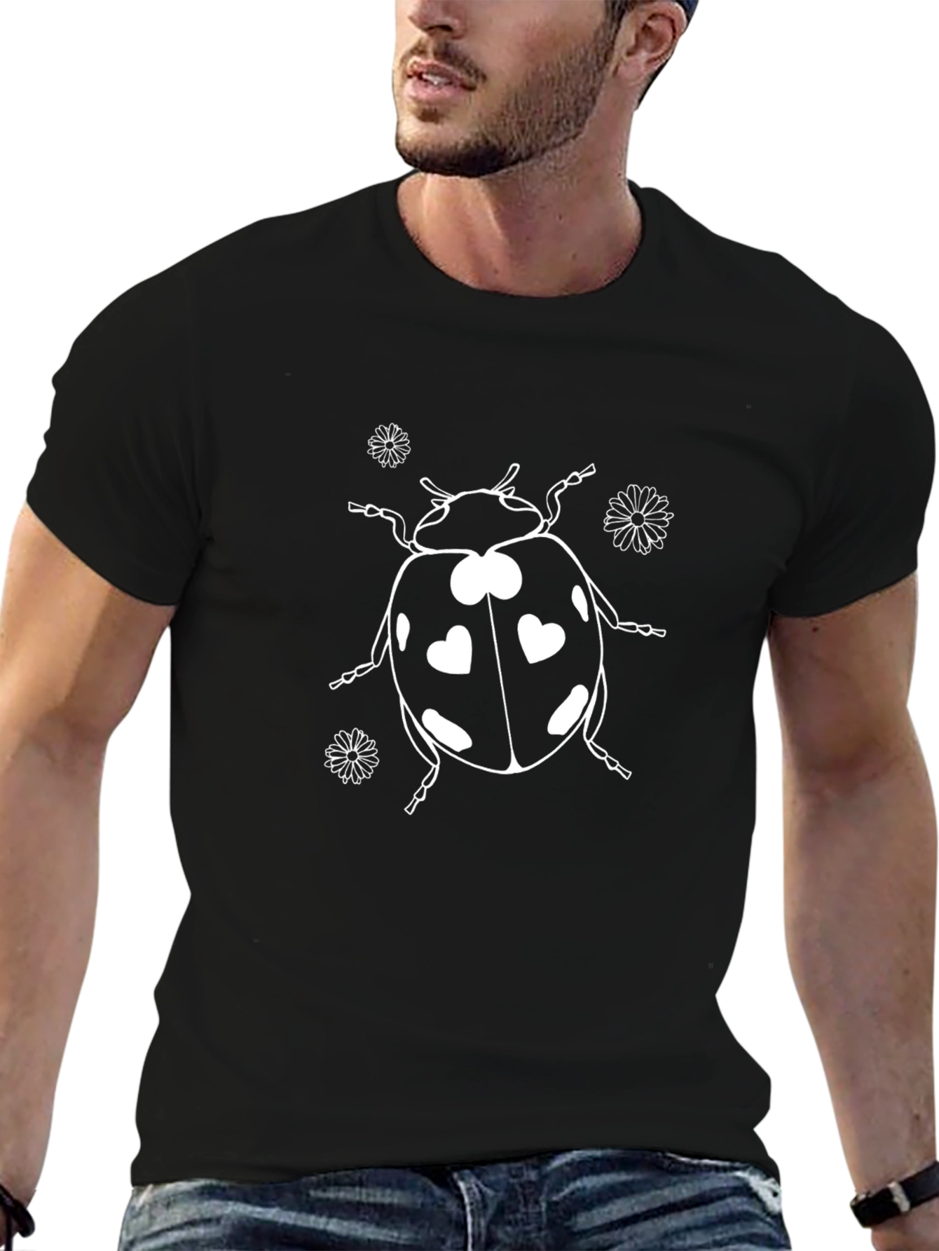Ladybug Hearts Graphic T-Shirt - Black Cotton Tee
