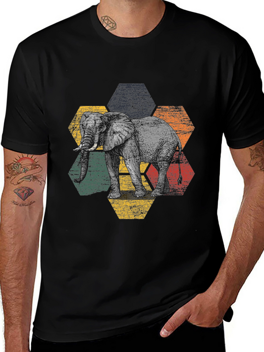 Elephant Hexagon Graphic Tee - Modern Mens T-Shirt