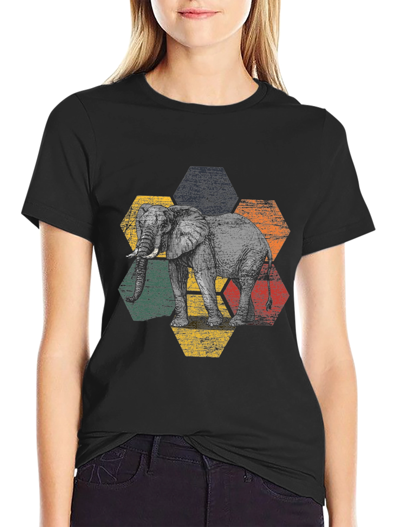 Elephant Hexagon Graphic Tee - Modern Mens T-Shirt